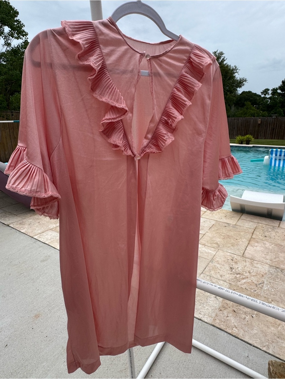 Vintage Carlton Pink Sheer Peignoir Robe Ruffle Trim Boudoir Lingerie Made USA